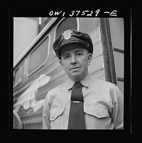 Bernard Cochran, Greyhound bus driver. He has a perfect record of fourteen years, never having had an accident while driving a bus. Sourced from the Library of Congress.