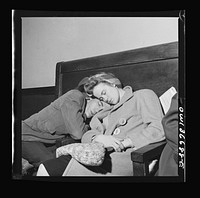 Chicago, Illinois. Passengers in the waiting room at the Greyhound bus terminal at five a.m.. Sourced from the Library of Congress.