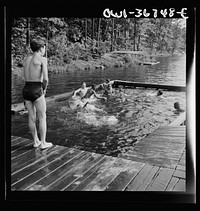 Southfields, New York. Interracial activities at Camp Nathan Hale, where children are aided by the Methodist Camp Service. The crib, a shallow swimming pool for learners. Sourced from the Library of Congress.