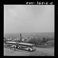 Two Greyhound buses going from Washington, D.C. to Pittsburgh, Pennsylvania. Sourced from the Library of Congress.