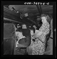 Passengers on the Greyhound bus going from Washington, D.C. to Pittsburgh, Pennsylvania, some of which were standing all the way. Sourced from the Library of Congress.