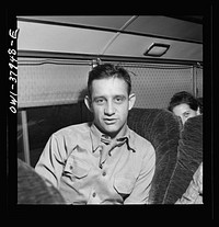 A Greyhound bus trip from Louisville, Kentucky, to Memphis, Tennessee, and the terminals. Soldier on the way to a hospital in Memphis-Louisville, Nashville bus. Sourced from the Library of Congress.