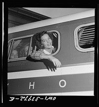 A Greyhound bus trip from Louisville, Kentucky, to Memphis, Tennessee, and the terminals. This girl commutes daily to Memphis where she goes to school. Sourced from the Library of Congress.