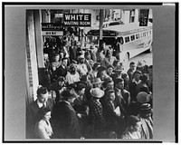 A Greyhound bus trip from Louisville, Kentucky, to Memphis, Tennessee, and the terminals. Waiting for a bus at the Memphis station. Sourced from the Library of Congress.