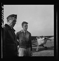 Frederick, Maryland. Walter Spangenberg, a student at Woodrow Wilson High School, and a friend at the Stevens Airport. Sourced from the Library of Congress.