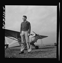 Frederick, Maryland. Walter Spangenberg, a student at Woodrow Wilson High School, at the Stevens Airport. Sourced from the Library of Congress.