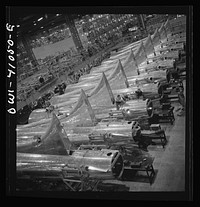 [Untitled photo, possibly related to: Boeing aircraft plant, Seattle, Washington. Production of B-17F (Flying Fortress) bombing planes. Tail section of B-17F (Flying Fortress) bombers]. Sourced from the Library of Congress.