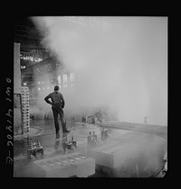 [Untitled photo, possibly related to: Phelps Dodge refining company, El Paso, Texas. Sheets of pure copper, which had been formed by electrolysis in huge tanks, being melted now and cast into ingots]. Sourced from the Library of Congress.