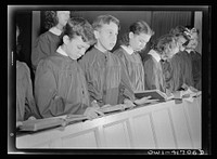 Southington, Connecticut, an American town and its way of life. The vested choir singing at a Sunday morning service. Sourced from the Library of Congress.