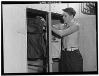 Washington, D.C. Clothes can be dried in thirty minutes in this electric dryer at the United Nations service center. Sourced from the Library of Congress.