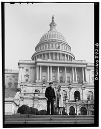 Washington, D.C. Hugh and Lynn Massman sightseeing on their first day in Washington. Their baby is being taken care of in the nursery at the United Nations Service Center. Sourced from the Library of Congress.