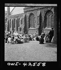 Bethlehem, Pennsylvania. Bach festival. Outside Packer Memorial Chapel, during a performance of the Bach choir. Sourced from the Library of Congress.