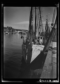 Gloucester, Massachusetts. Heavy nets slide down Old Glory's side at fishing grounds off the New England coast where rosefish are being sought. This species of fish can be caught only in the daytime. Sourced from the Library of Congress.