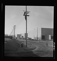 Las Vegas, Nevada. A view of construction of telephone lines, roads and buildings of the Basic Magnesium Incorperated plant, where the lightest of all metals will be produced for aircraft and other wartime manufacturing. Sourced from the Library of Congress.