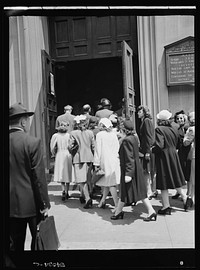 New York, New York. June 6, 1944. Noon mass at Saint Vincent de Paul's Church on D-day. Sourced from the Library of Congress.