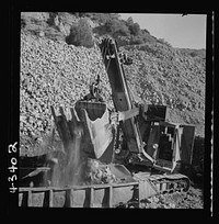 New Idria, California. A power shovel loading mercury ore, known as cinnabar, at an open-cut mine of the New Idria Quicksilver Mining Company. Sourced from the Library of Congress.