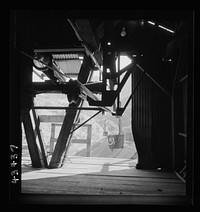 [Untitled photo, possibly related to: New Idria, California. An aerial tramway which carries cinnabar ore from mines to the New Idria Quicksilver Mining Company's mercury extraction plant close by]. Sourced from the Library of Congress.