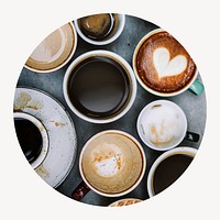 Coffee cups circle shape badge, drinks photo