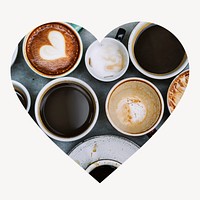Coffee cups heart shape badge, drinks photo