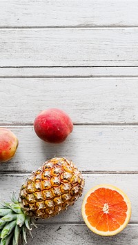 Mobile wallpaper background, tropical citrus fruits flat lay