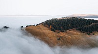 Mountain desktop wallpaper background, misty forest