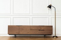 Wooden TV cabinet in a Scandinavian decor living room