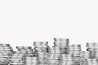Silver coins border background, money isolated image on white background