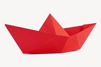 Boat origami sticker, red paper craft collage element psd