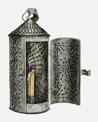 Vintage tin lantern psd illustration, remixed from the artwork by Augustine Haugland