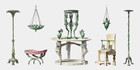 Antique furniture, vintage hand drawn object design element vector