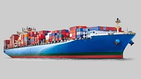 Container ship sticker, transport vehicle collage element psd