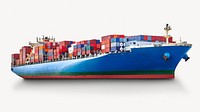 Container ship sticker, transport vehicle collage element psd