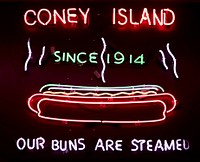 Coney Island Hot Dog shop neon sign in Fort Wayne, Indiana. Original image from Carol M. Highsmith’s America, Library of Congress collection. Digitally enhanced by rawpixel.