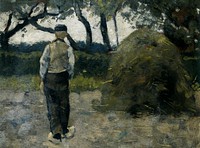 A Farmer standing near a Hay-Stack (1889) painting in high resolution by Richard Roland Holst. Original from the Rijksmuseum. Digitally enhanced by rawpixel.