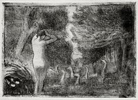 Bather and Geese (1895) by Camille Pissarro. Original from The Cleveland Museum of Art. Digitally enhanced by rawpixel.