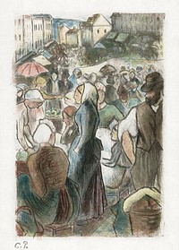 Market in Gisors (1923–1930) by Camille Pissarro. Original from The Rijksmuseum. Digitally enhanced by rawpixel.