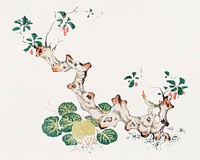 Vintage botanical element psd art print, remixed from artworks by Hu Zhengyan