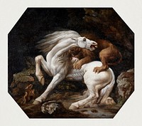 Horse Attacked by a Lion (1768&ndash;1769) painting in high resolution by George Stubbs. Original from The Yale University Art Gallery. Digitally enhanced by rawpixel.