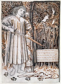 Pyramus and Thisbe - Pyramus Draws His Sword to Slay Himself (1866) drawing in high resolution by Sir Edward Burne–Jones. Original from Birmingham Museum and Art Gallery. Digitally enhanced by rawpixel.