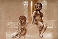 Troy Triptych - Study of Two Putti (1870–1872) print in high resolution by Sir Edward Burne–Jones. Original from Birmingham Museum and Art Gallery. Digitally enhanced by rawpixel.