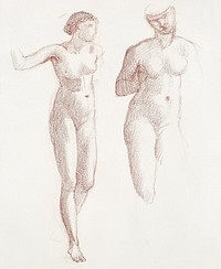 Cupid and Psyche - Female Nude - Two Studies (1865&ndash;1867) drawing in high resolution by Sir Edward Burne&ndash;Jones. Original from Birmingham Museum and Art Gallery. Digitally enhanced by rawpixel.