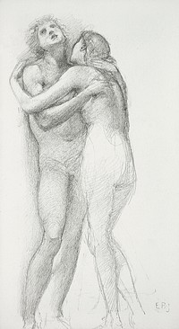 Two Nudes Embracing (1833&ndash;1898) drawing in high resolution by Sir Edward Burne&ndash;Jones. Original from Los Angeles County Museum of Art. Digitally enhanced by rawpixel.