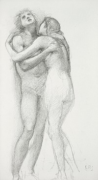 Two Nudes Embracing (1833–1898) drawing in high resolution by Sir Edward Burne–Jones. Original from Los Angeles County Museum of Art. Digitally enhanced by rawpixel.