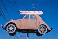 Razorback Auto Sales sign, Route 71, Fayetteville, Arkansas (1984) photography in high resolution by John Margolies. Original from the Library of Congress. Digitally enhanced by rawpixel.