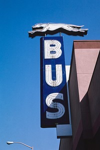 Greyhound Bus sign, Gabilan Street, Salinas, California (1991) photography in high resolution by John Margolies. Original from the Library of Congress. Digitally enhanced by rawpixel.