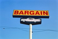 Bargain Used Car sign, West Palm Beach, Florida (1990) photography in high resolution by John Margolies. Original from the Library of Congress. Digitally enhanced by rawpixel.