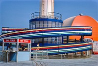 Sky Tower base, Central Pier, Atlantic City, New Jersey (1978) photography in high resolution by John Margolies. Original from the Library of Congress. Digitally enhanced by rawpixel.