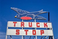 Blue Bird Truck Stop sign, Pryor Street, Atlanta, Georgia (1984) photography in high resolution by John Margolies. Original from the Library of Congress. Digitally enhanced by rawpixel.