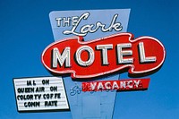 Lark Motel sign, horizontal view, Route 101, Willits, California (2003) photography in high resolution by John Margolies. Original from the Library of Congress. Digitally enhanced by rawpixel.