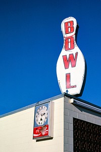 Liberty Lanes Bowling sign, Broadway & Russell Street, Missoula, Montana (1987) photography in high resolution by John Margolies. Original from the Library of Congress. Digitally enhanced by rawpixel.